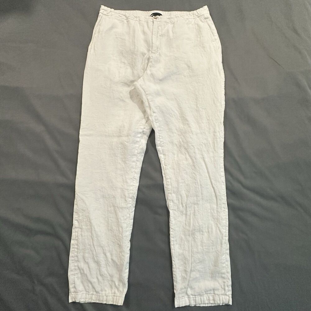 Saks Fifth Avenue 100% Linen Pants Womens XL Drawstring Made in Italy White Y2K